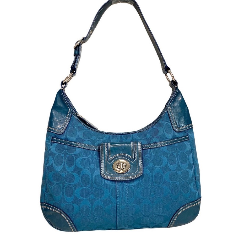 Vintage Coach Hampton hobo canvas and leather blue shoulder bag